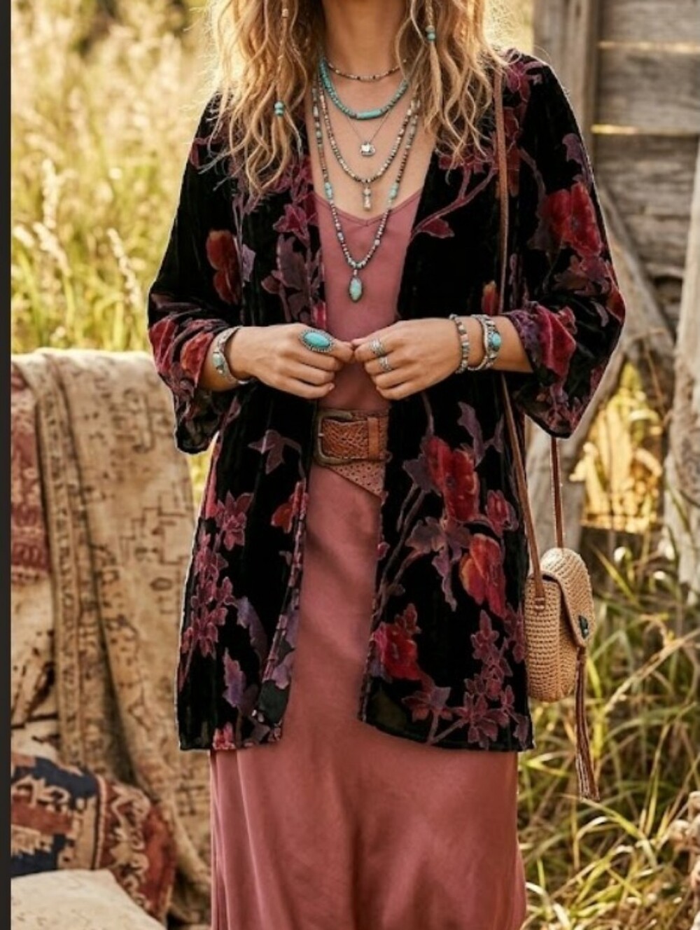 Womens Medium Black Floral Semi-sheer Velvet Burnout Kimono Dark Romantic Witchy
